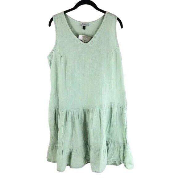 J Valdi Cozumel Ruffle Dress Swim Cover Cotton Gauze Pockets Light Green L - Picture 3 of 6